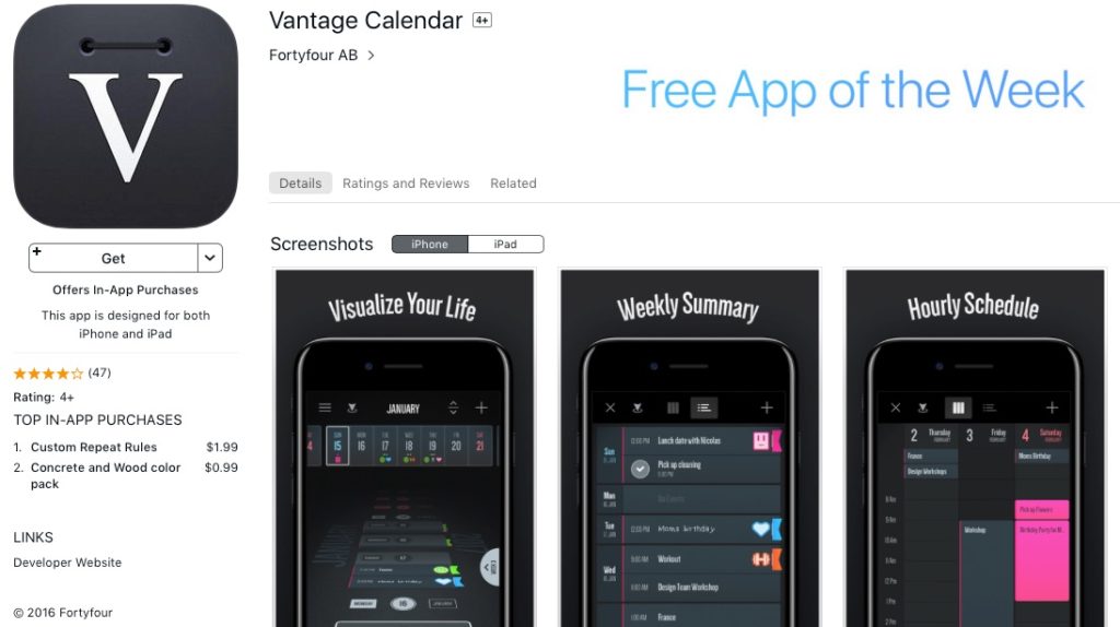 Vantage Calendar Goes Free as the Apple App Store Free App of the Week