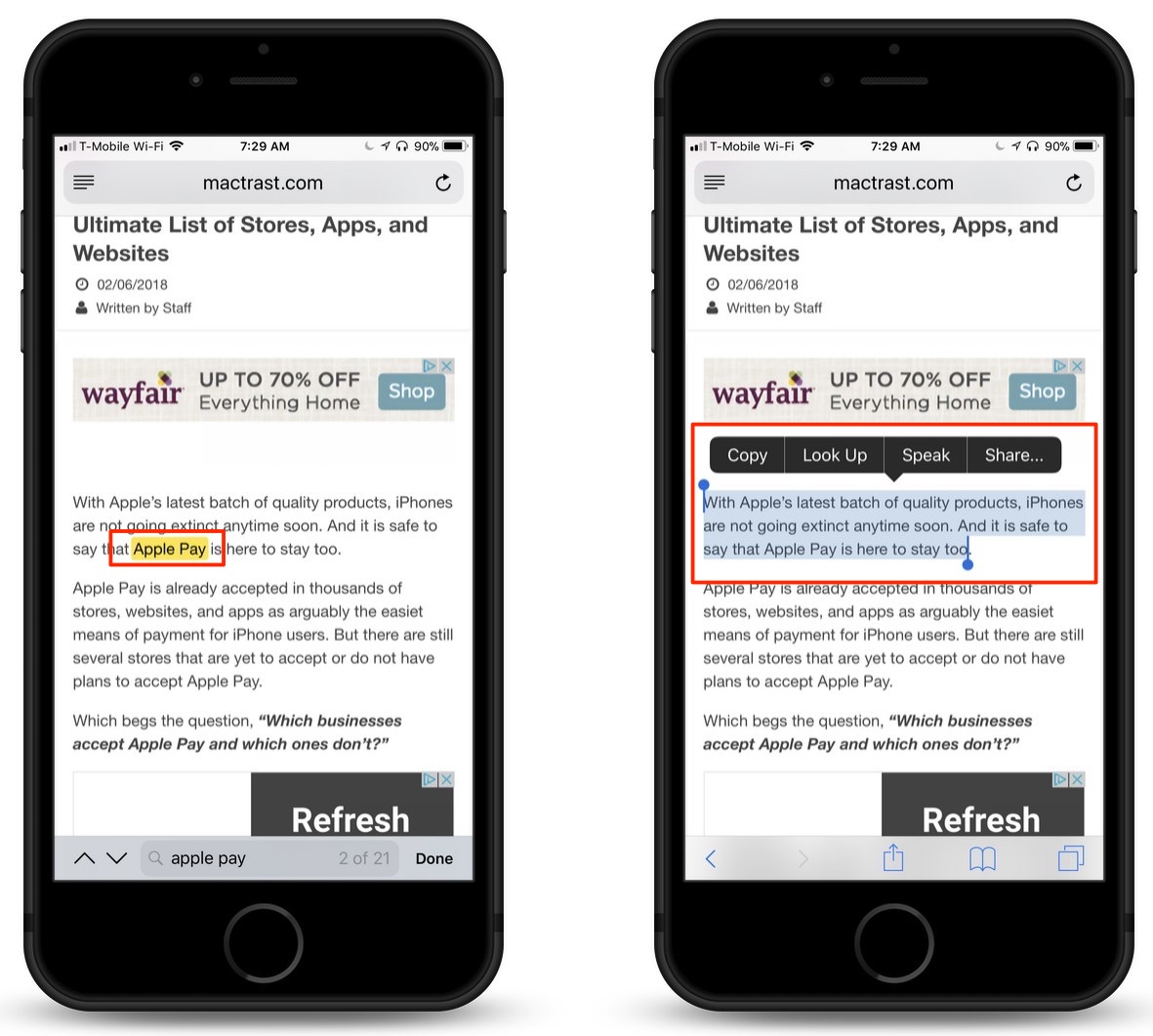 safari iphone how to search for text