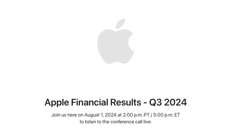 Apple to Report Fiscal Q3 2024 Earnings Results on August 1